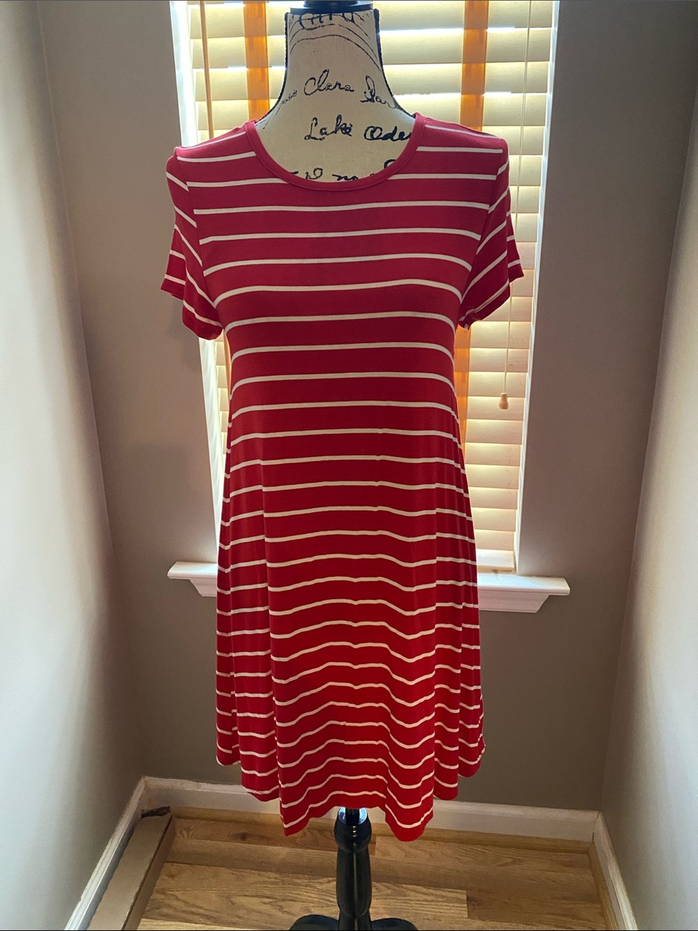 Just Love Red and White Striped Midi Swing Dress